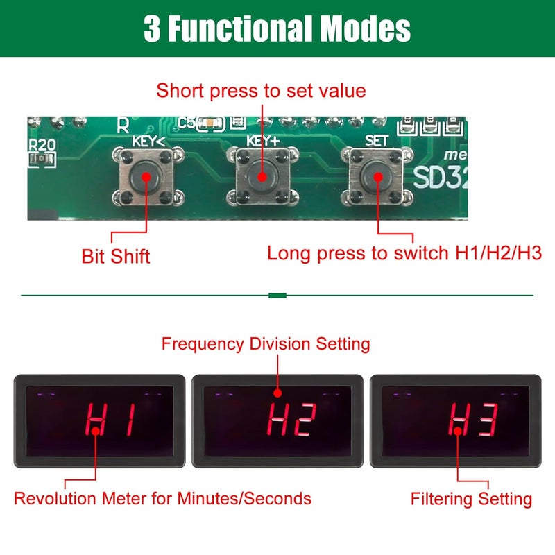 IS 5-bit LED Tachometer, ICSTATION DC 5V-30V RPM Speed Meter Digital Motor Tachometer, Supports RPM/s Mode, Frequency Division & Filtering Function, Revolution Meter With Hall Proximity Switch Sensor NPN - Image 3